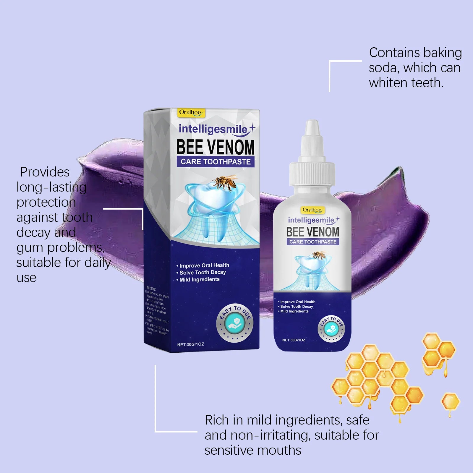 Oralhoe Bee Venom Oral Care Toothpaste Deep Cleaning Stubborn Teeth Stains Relief Discomfort Promote