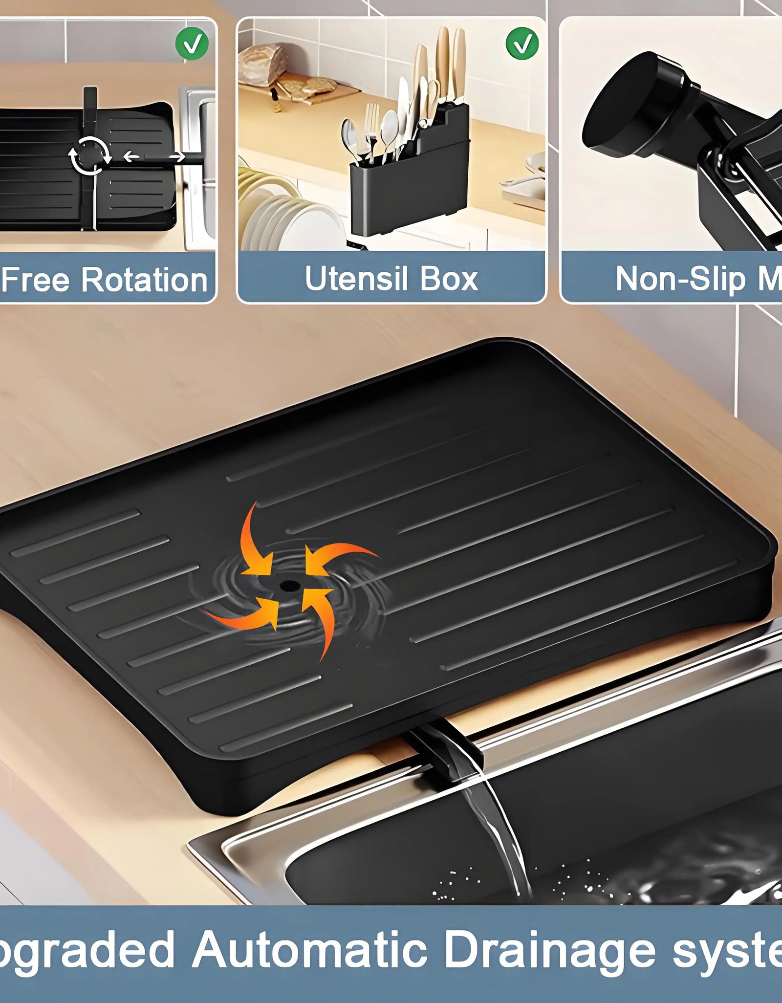 Kitchen Organizer Rack, Foldable Dish Drainer for Home, Multi-Functional Storage and Drying Rack