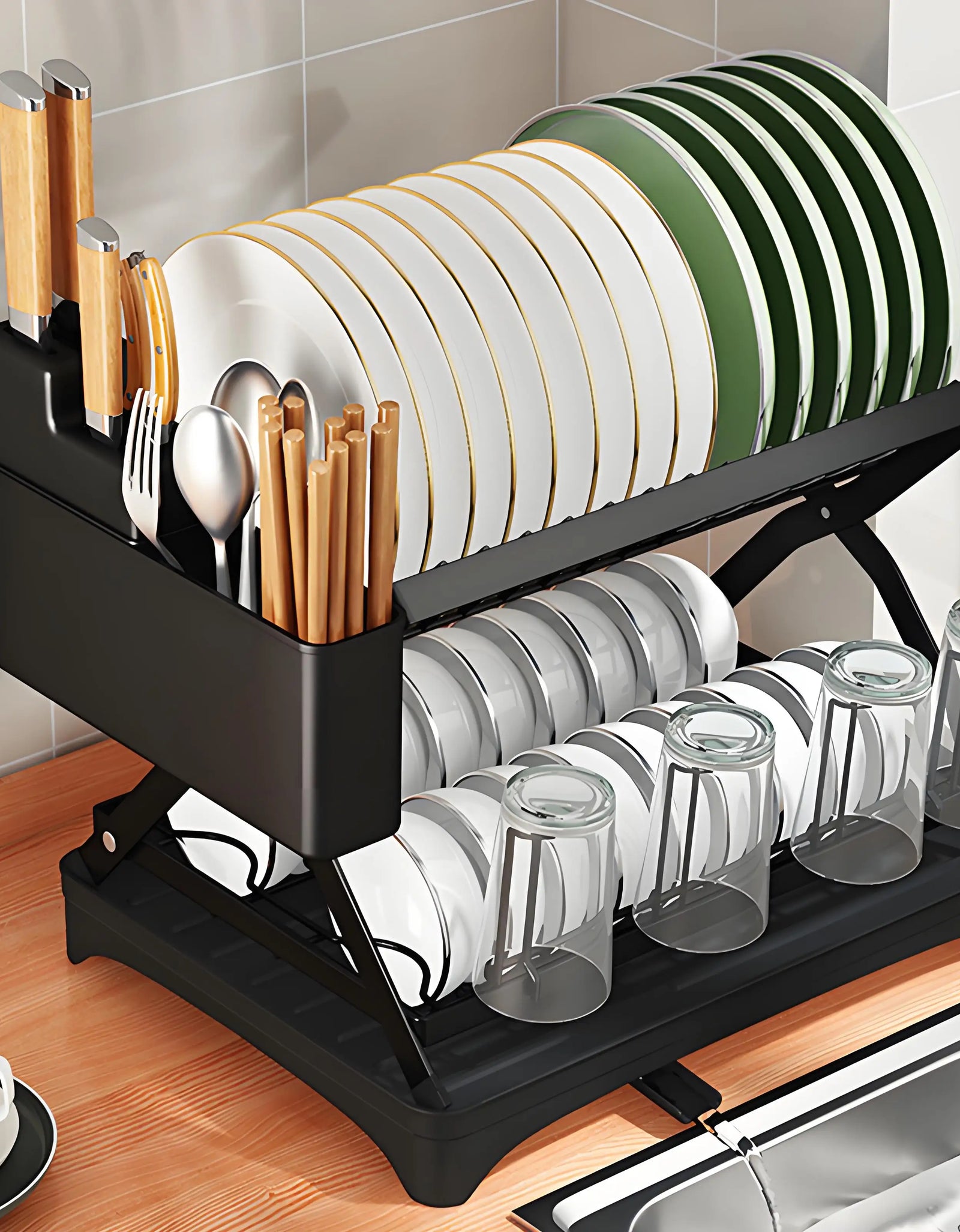 Kitchen Organizer Rack, Foldable Dish Drainer for Home, Multi-Functional Storage and Drying Rack
