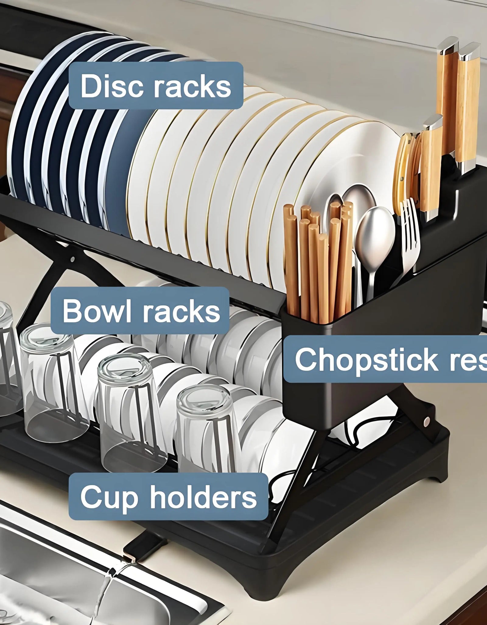Kitchen Organizer Rack, Foldable Dish Drainer for Home, Multi-Functional Storage and Drying Rack