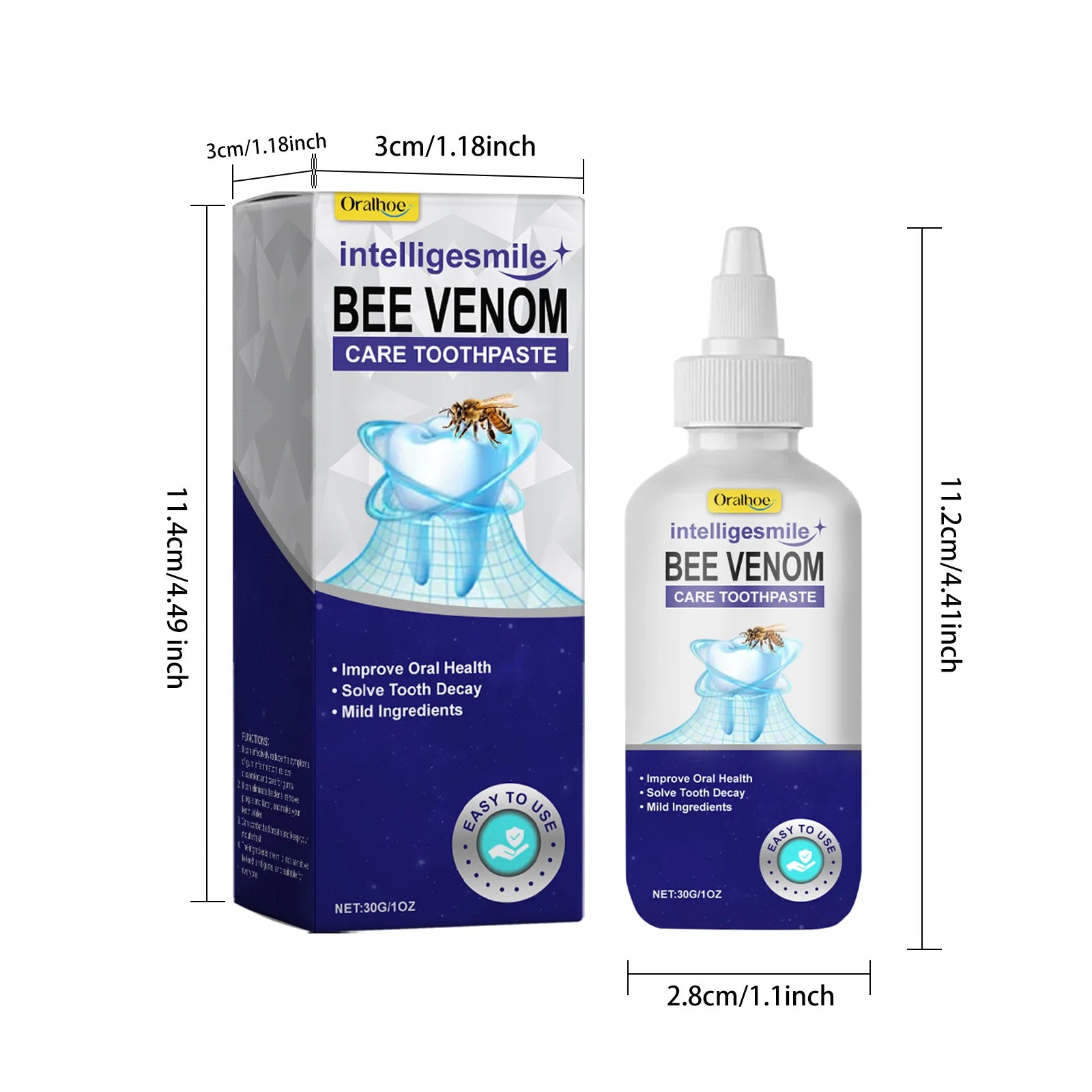 Oralhoe Bee Venom Oral Care Toothpaste Deep Cleaning Stubborn Teeth Stains Relief Discomfort Promote