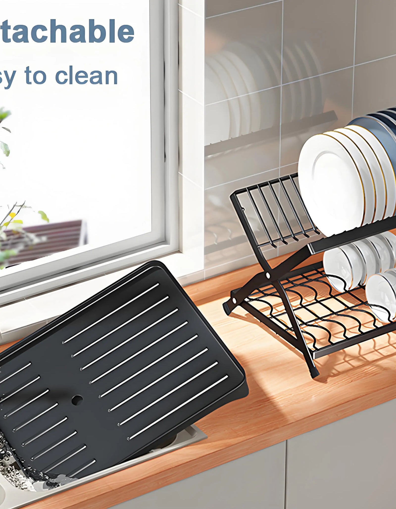 Kitchen Organizer Rack, Foldable Dish Drainer for Home, Multi-Functional Storage and Drying Rack