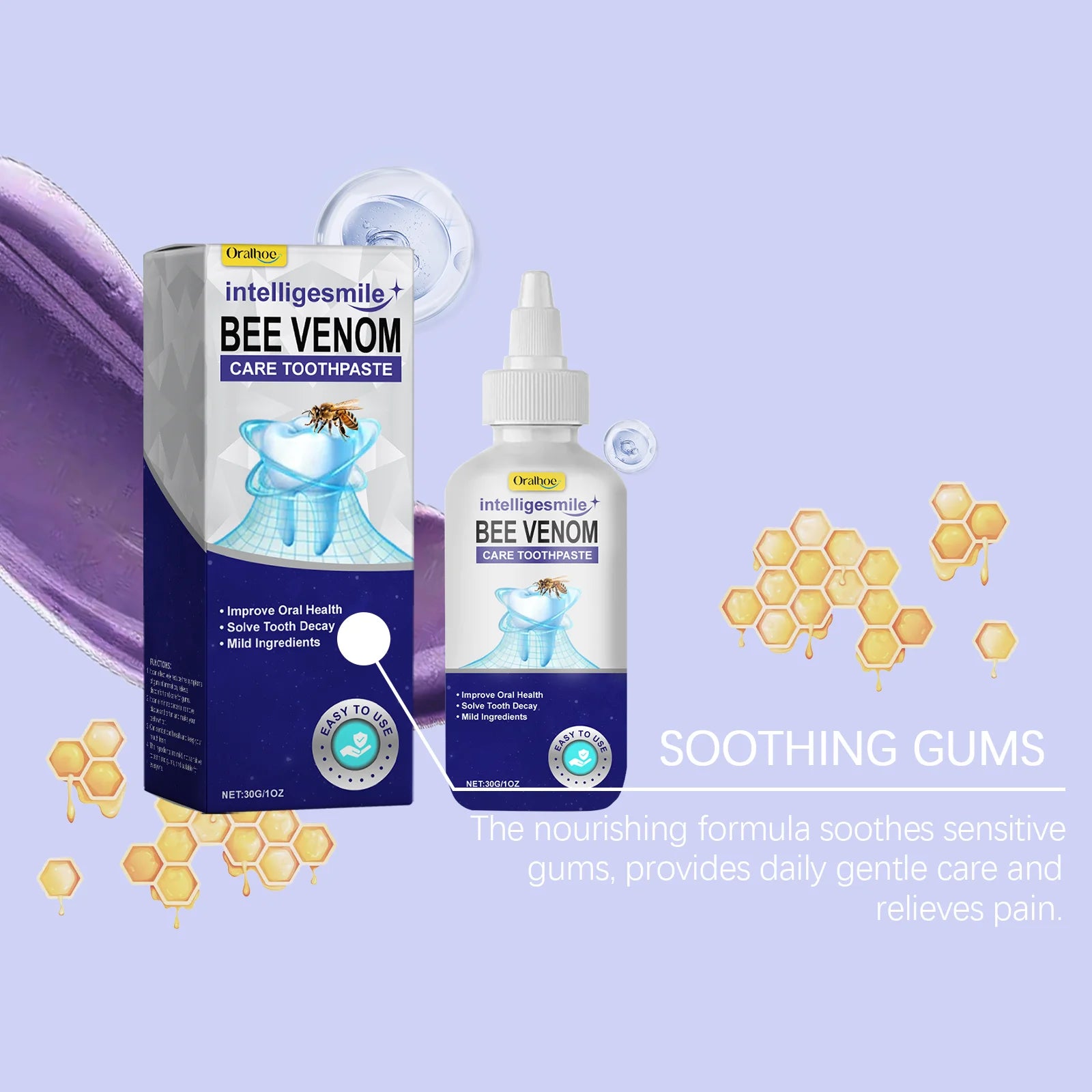 Oralhoe Bee Venom Oral Care Toothpaste Deep Cleaning Stubborn Teeth Stains Relief Discomfort Promote