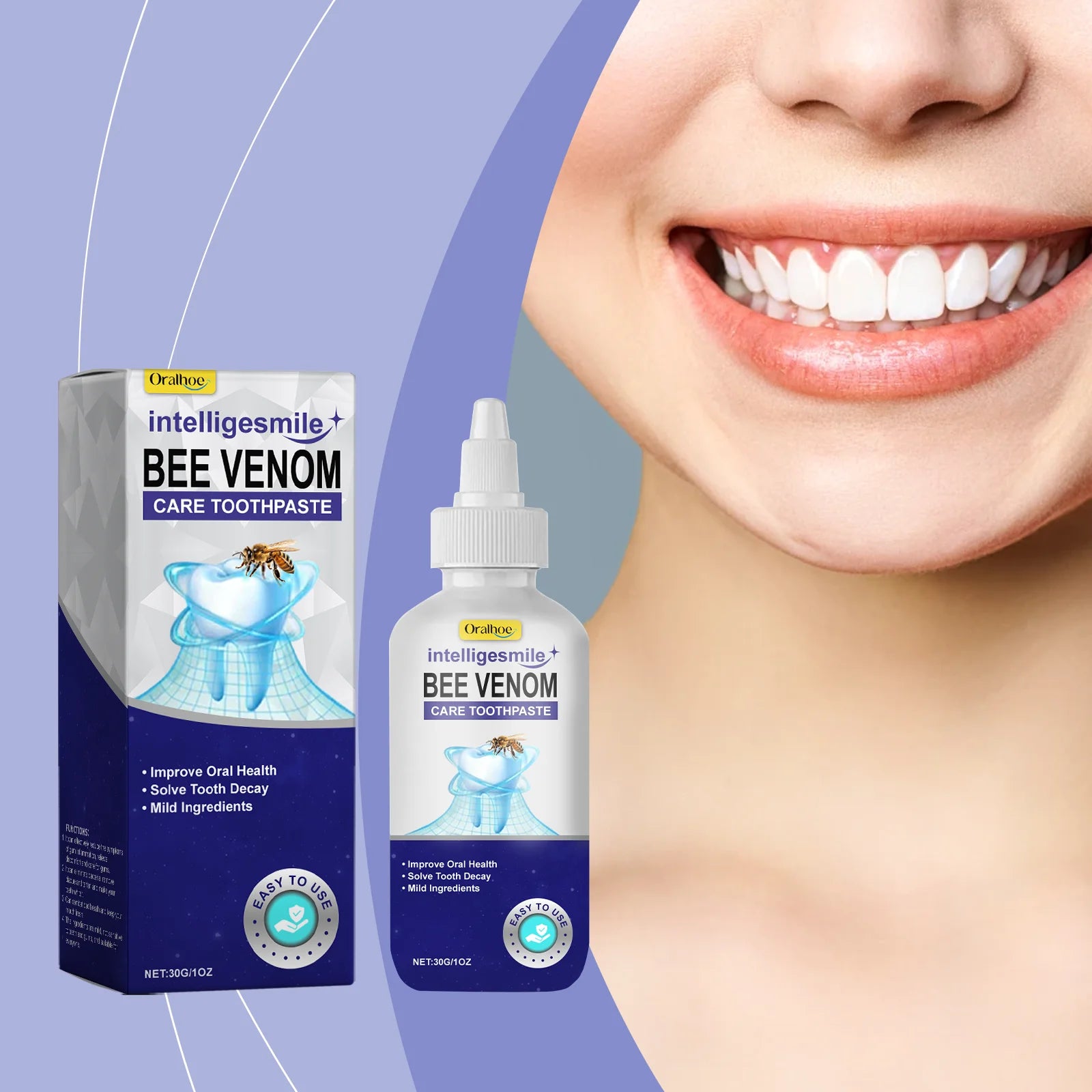 Oralhoe Bee Venom Oral Care Toothpaste Deep Cleaning Stubborn Teeth Stains Relief Discomfort Promote