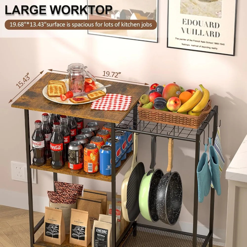 Kitchen Stand with Pots Rack, Utility Microwave Oven Stand with Storage, 5 Tiers Coffee Bar Table, Small Kitchen