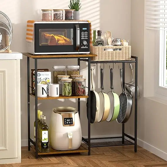 Kitchen Stand with Pots Rack, Utility Microwave Oven Stand with Storage, 5 Tiers Coffee Bar Table, Small Kitchen