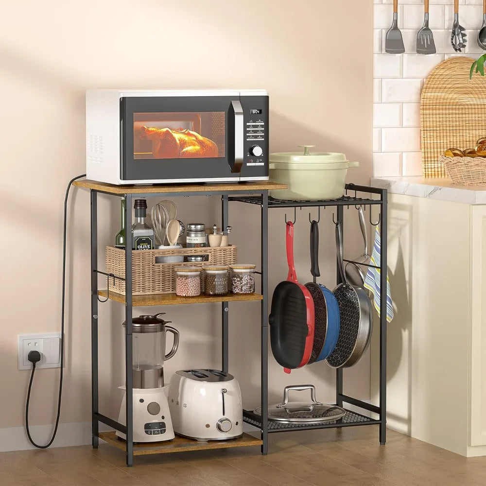 Kitchen Stand with Pots Rack, Utility Microwave Oven Stand with Storage, 5 Tiers Coffee Bar Table, Small Kitchen