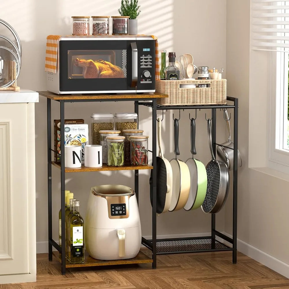 Kitchen Stand with Pots Rack, Utility Microwave Oven Stand with Storage, 5 Tiers Coffee Bar Table, Small Kitchen
