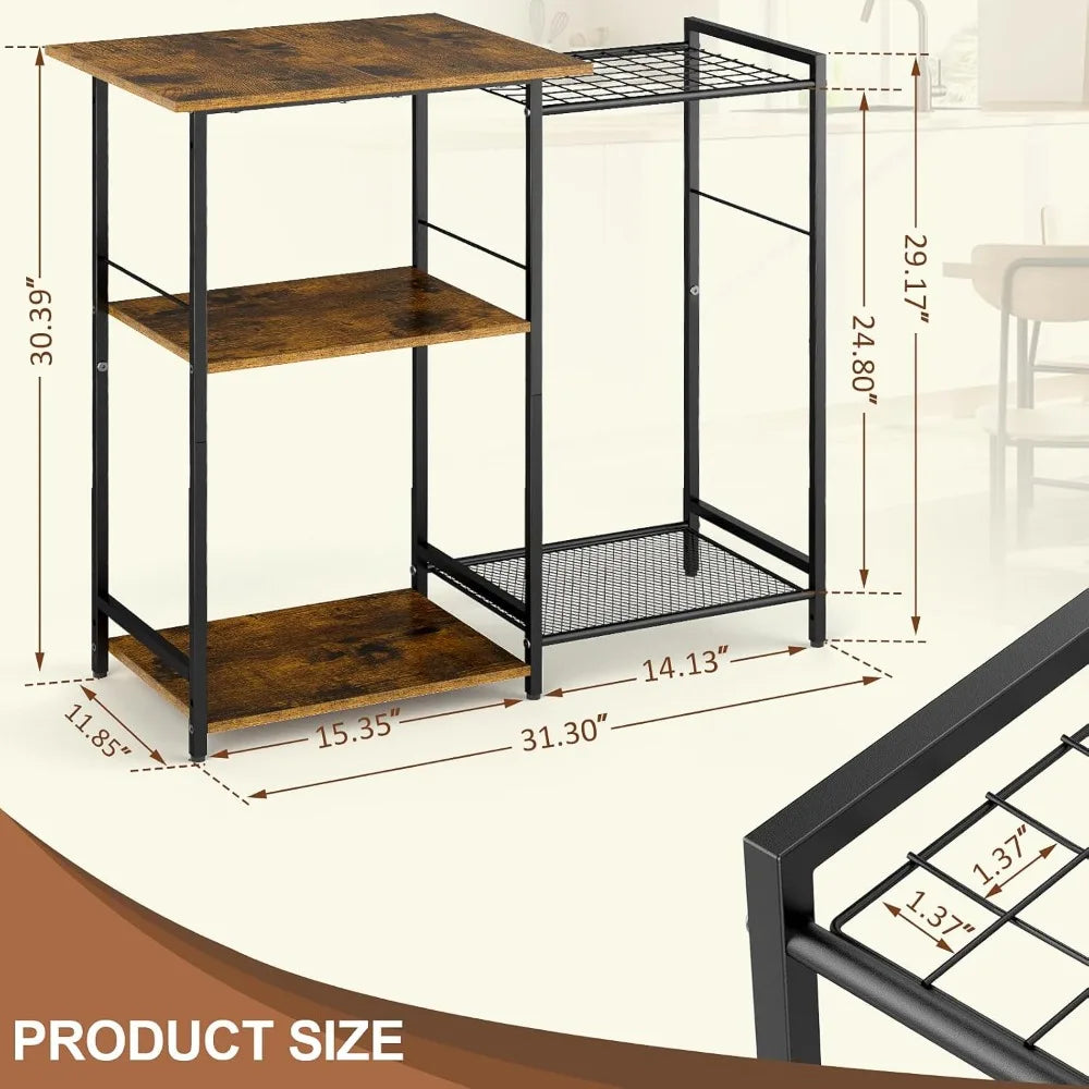 Kitchen Stand with Pots Rack, Utility Microwave Oven Stand with Storage, 5 Tiers Coffee Bar Table, Small Kitchen