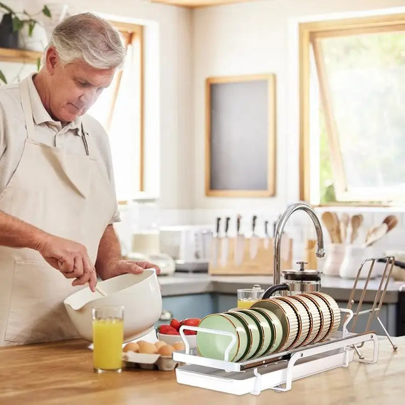 Kitchen Under Sink Bowl Dish Drainer Tableware Cabinets Organizer Sliding Dish Storage Drying Rack