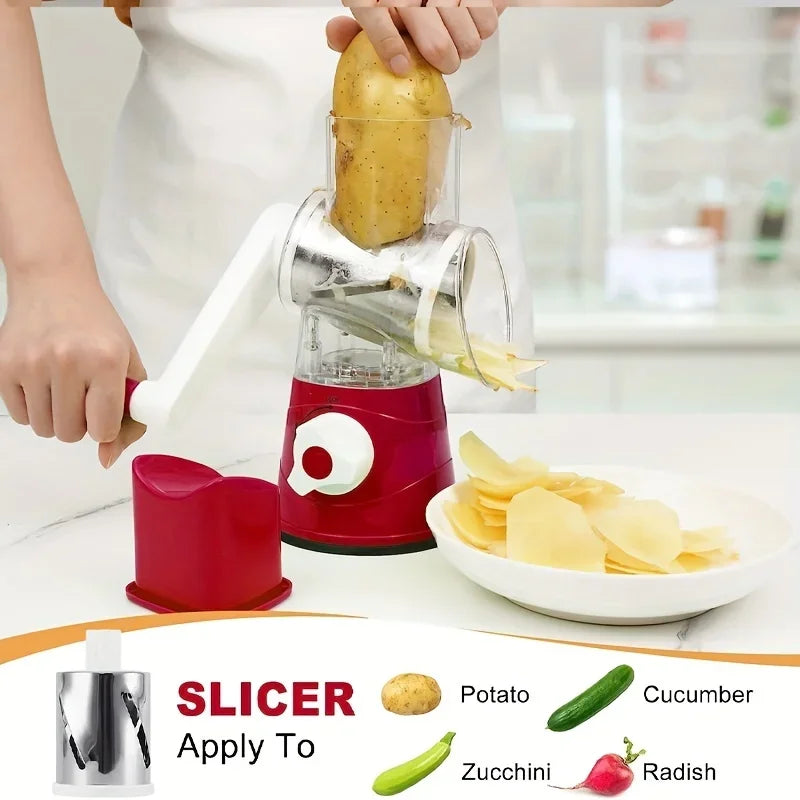 Vegetable Cutter & Slicer Manual Kitchen Cheese Chopper Machine With 3 Sharp Drums Multifunctional