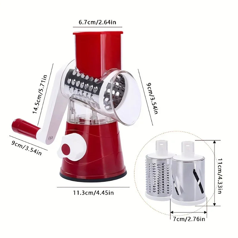 Vegetable Cutter & Slicer Manual Kitchen Cheese Chopper Machine With 3 Sharp Drums Multifunctional