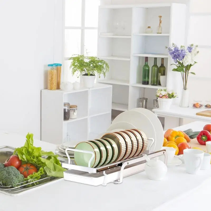 Kitchen Under Sink Bowl Dish Drainer Tableware Cabinets Organizer Sliding Dish Storage Drying Rack