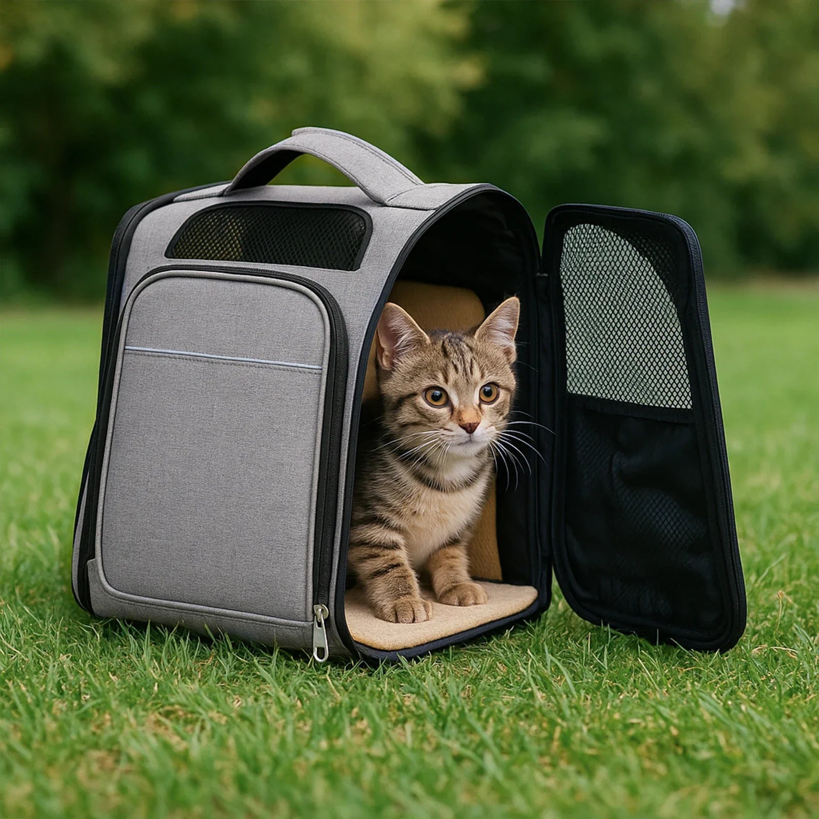 Breathable Pet Cat Carrier Backpack Foldable Pet Carrier Transport Travel Bag Expandable Large Capacity