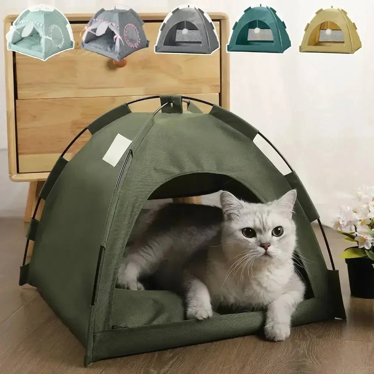 Pet Tent Bed Removable Cat Sofa Basket Canvas Semi-enclosed Cat House Dog Cave Hut Cat Sleeping Bed