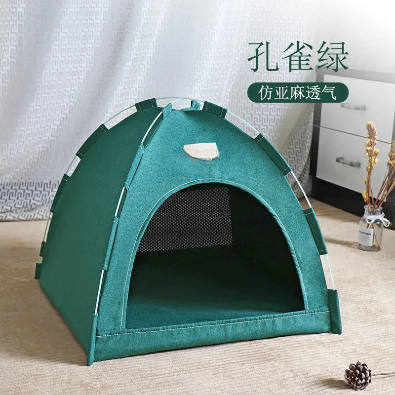 Pet Tent Bed Removable Cat Sofa Basket Canvas Semi-enclosed Cat House Dog Cave Hut Cat Sleeping Bed