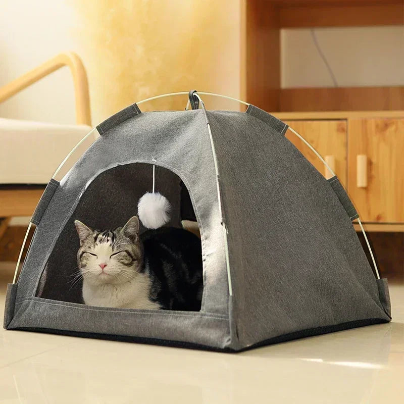 Pet Tent Bed Removable Cat Sofa Basket Canvas Semi-enclosed Cat House Dog Cave Hut Cat Sleeping Bed