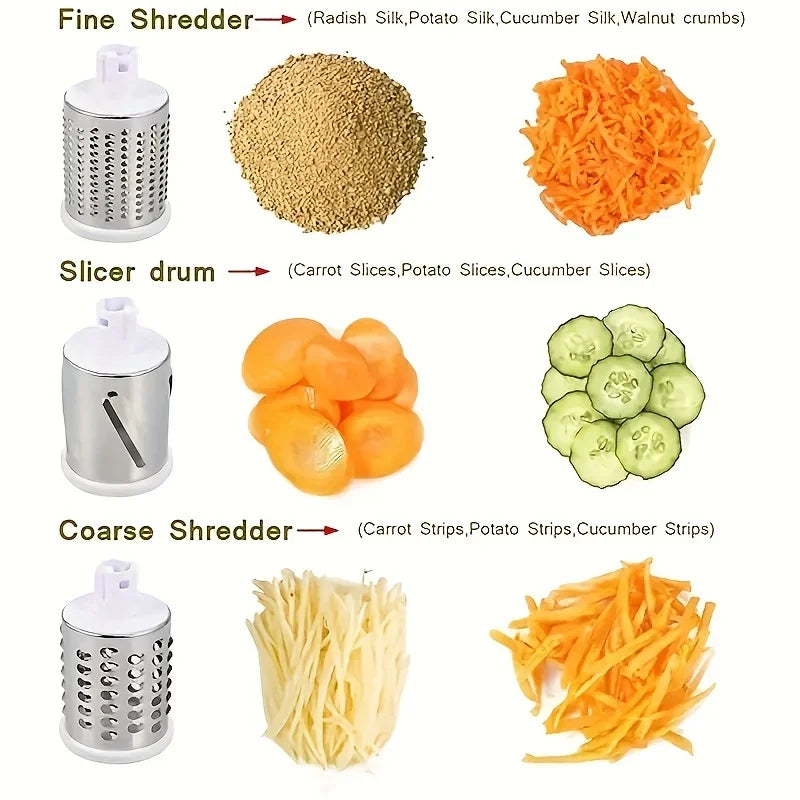 Vegetable Cutter & Slicer Manual Kitchen Cheese Chopper Machine With 3 Sharp Drums Multifunctional