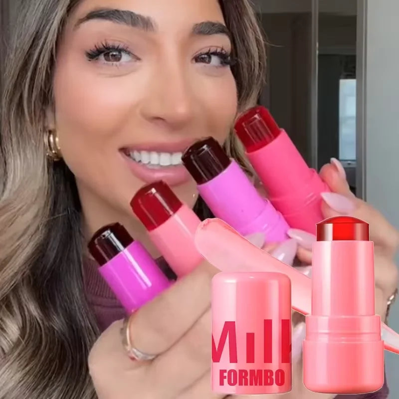 3-in-1 Milk Jelly Tint Facial Blusher Wand Moisturized Long Lasting Matte Rouge Cheek Contour Lipstick