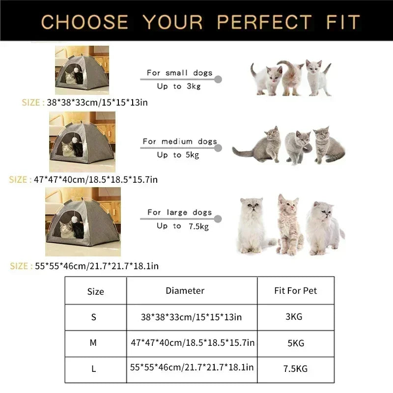 Pet Tent Bed Removable Cat Sofa Basket Canvas Semi-enclosed Cat House Dog Cave Hut Cat Sleeping Bed