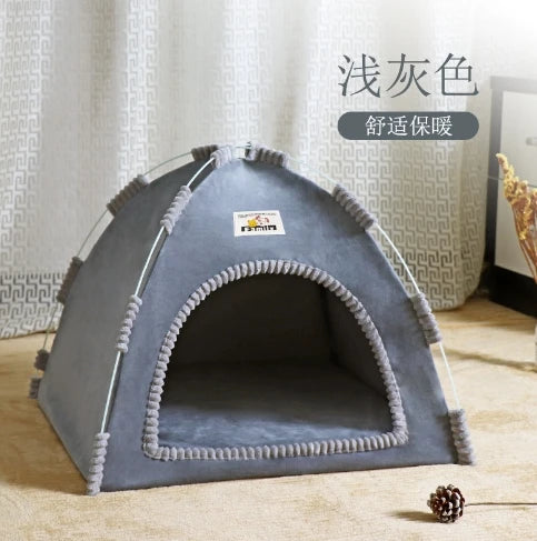 Pet Tent Bed Removable Cat Sofa Basket Canvas Semi-enclosed Cat House Dog Cave Hut Cat Sleeping Bed