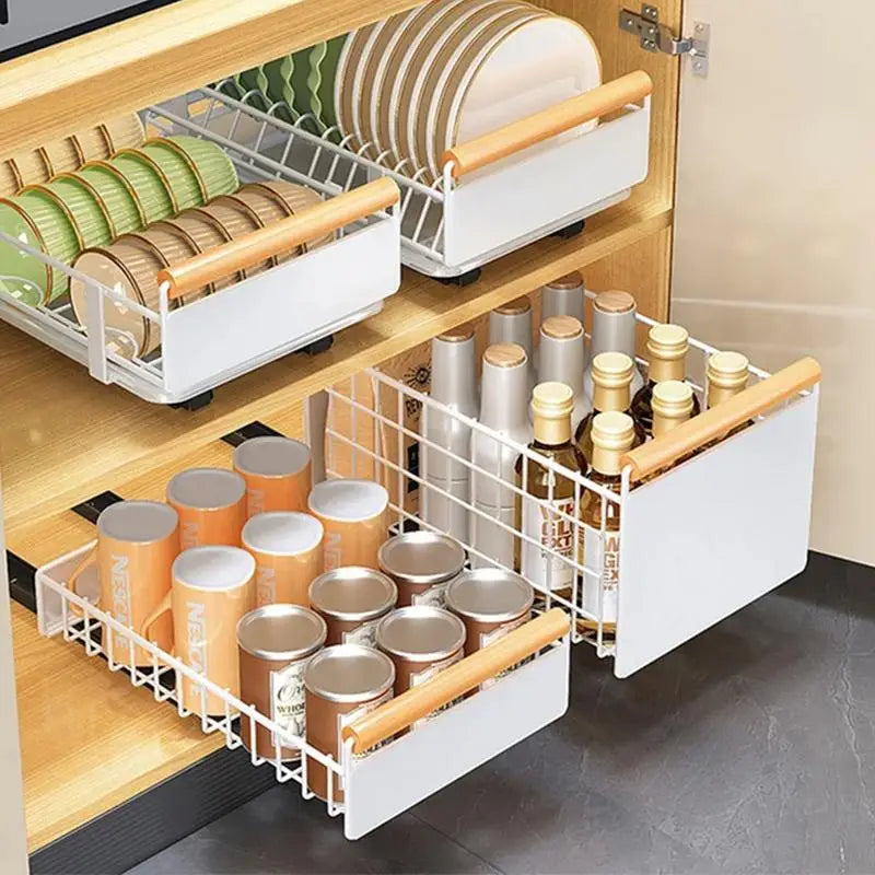 Kitchen Under Sink Bowl Dish Drainer Tableware Cabinets Organizer Sliding Dish Storage Drying Rack