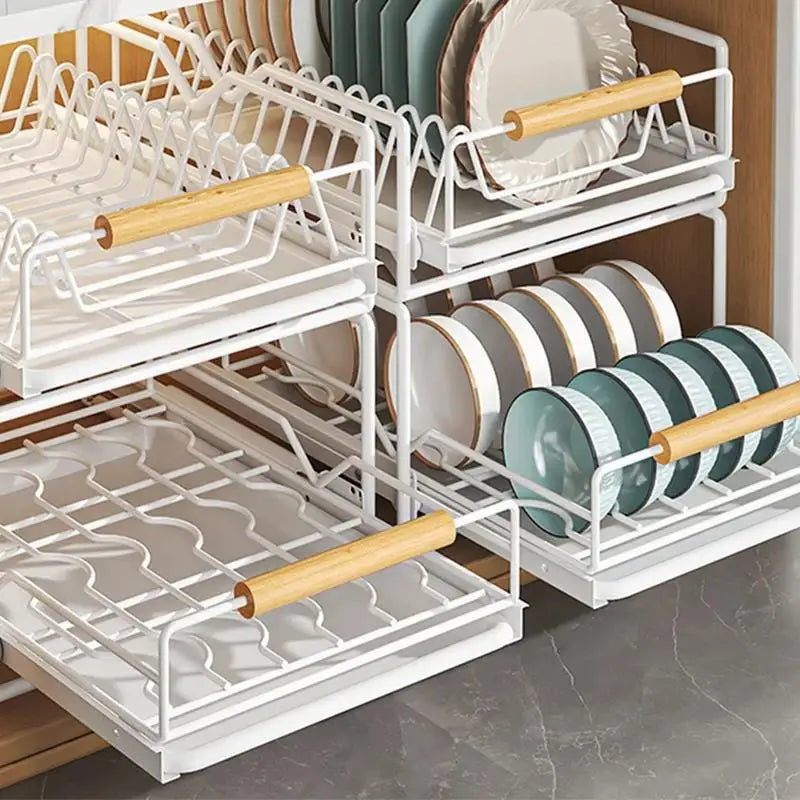 Kitchen Under Sink Bowl Dish Drainer Tableware Cabinets Organizer Sliding Dish Storage Drying Rack