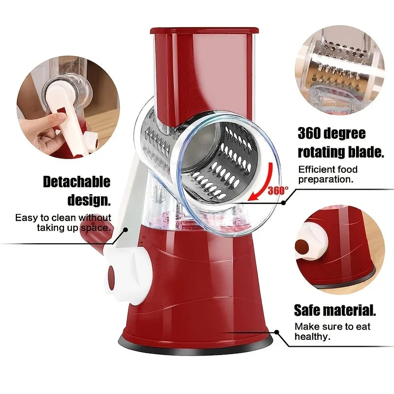 Vegetable Cutter & Slicer Manual Kitchen Cheese Chopper Machine With 3 Sharp Drums Multifunctional