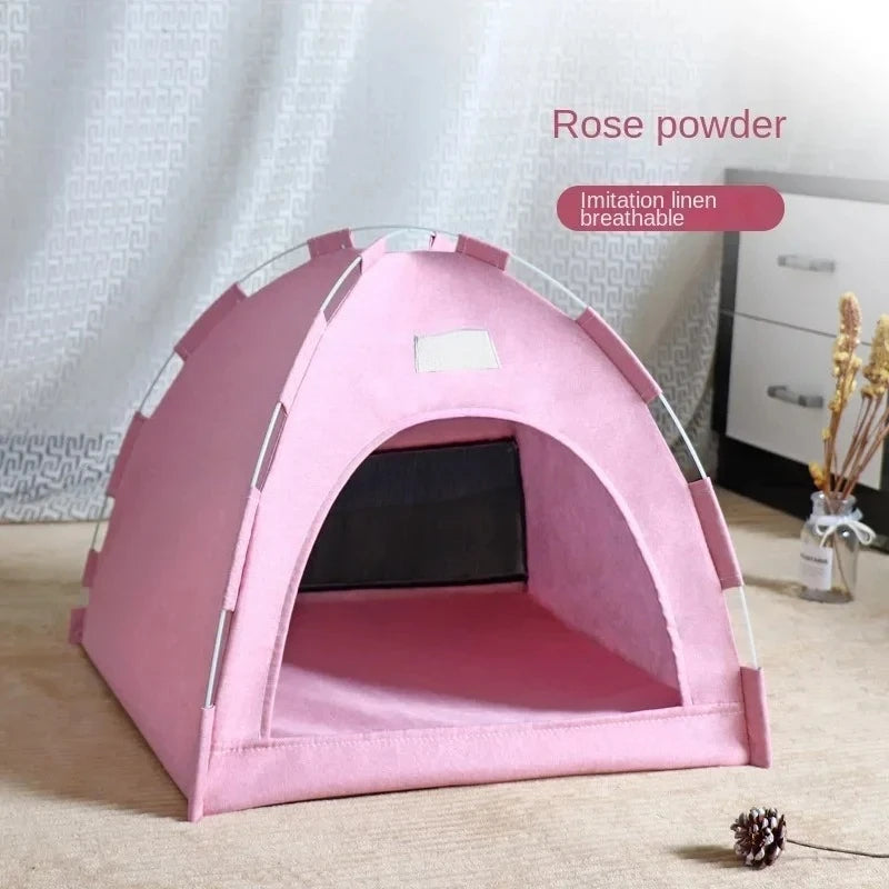 Pet Tent Bed Removable Cat Sofa Basket Canvas Semi-enclosed Cat House Dog Cave Hut Cat Sleeping Bed