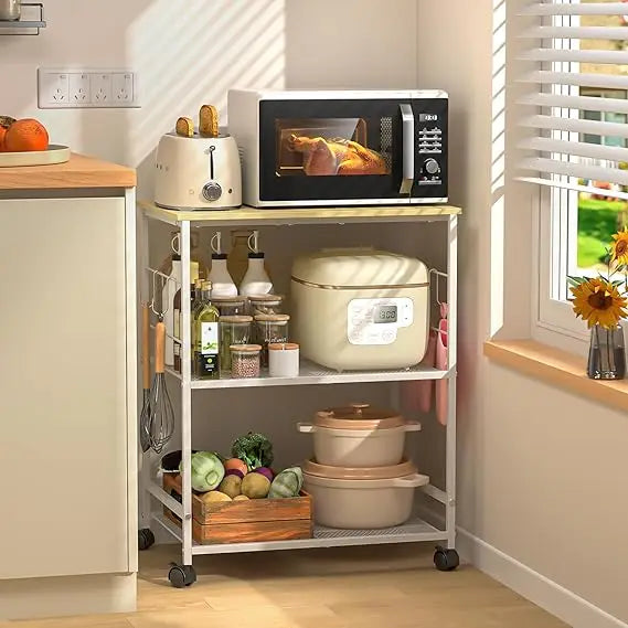 Rolling Kitchen Microwave Cart, 3 Tier Microwave Table Stand with Storage, Kitchen Utility Cart on Lockable Wheels