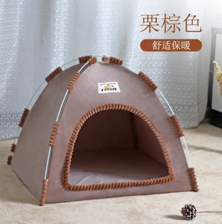 Pet Tent Bed Removable Cat Sofa Basket Canvas Semi-enclosed Cat House Dog Cave Hut Cat Sleeping Bed