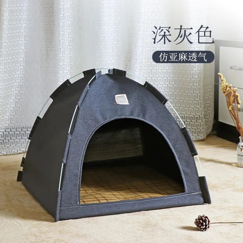 Pet Tent Bed Removable Cat Sofa Basket Canvas Semi-enclosed Cat House Dog Cave Hut Cat Sleeping Bed